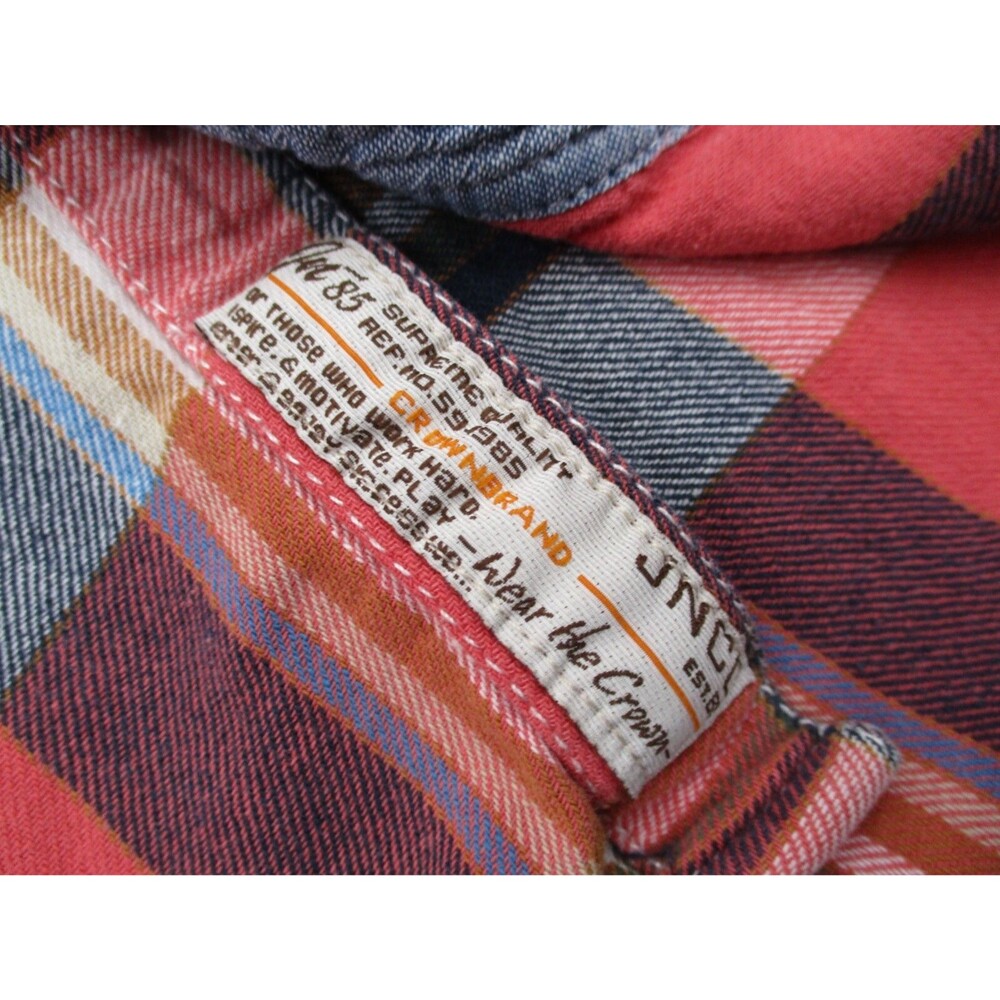 JNCO Shirt Womens Large Pink Blue Flannel Button Up Long Sleeve Top Crown Brand - Picture 4 of 9
